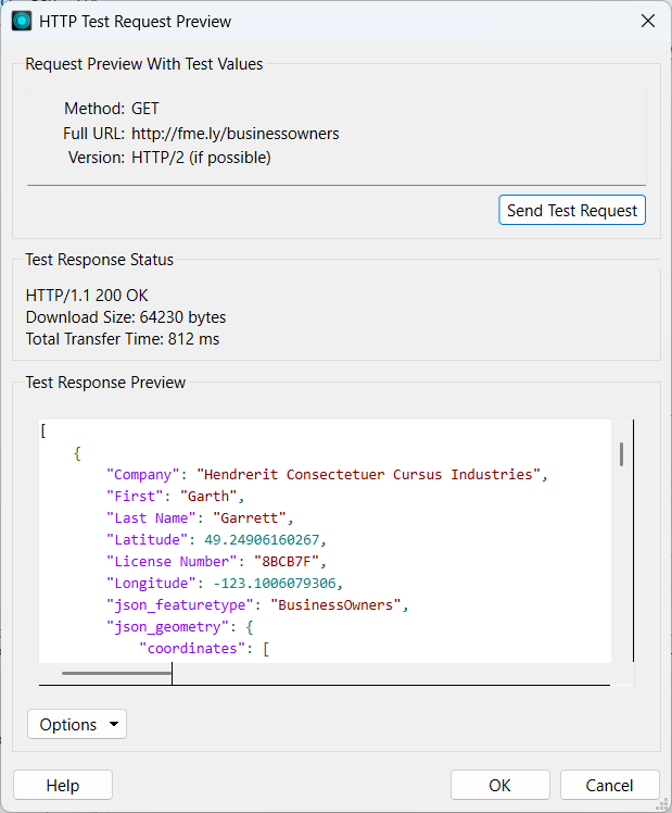 Viewing test response JSON